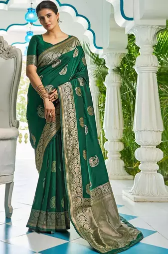 Green woven design zari silk blend designer kanjeevaram saree