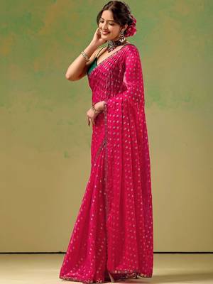 Magenta embellished zari tissue saree 2