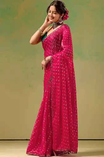 Magenta embellished zari tissue saree