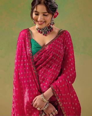Magenta embellished zari tissue saree 3
