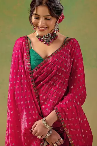 Magenta embellished zari tissue saree