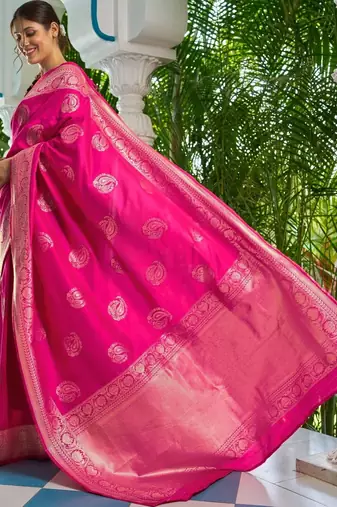 Pink woven design zari silk blend designer kanjeevaram saree
