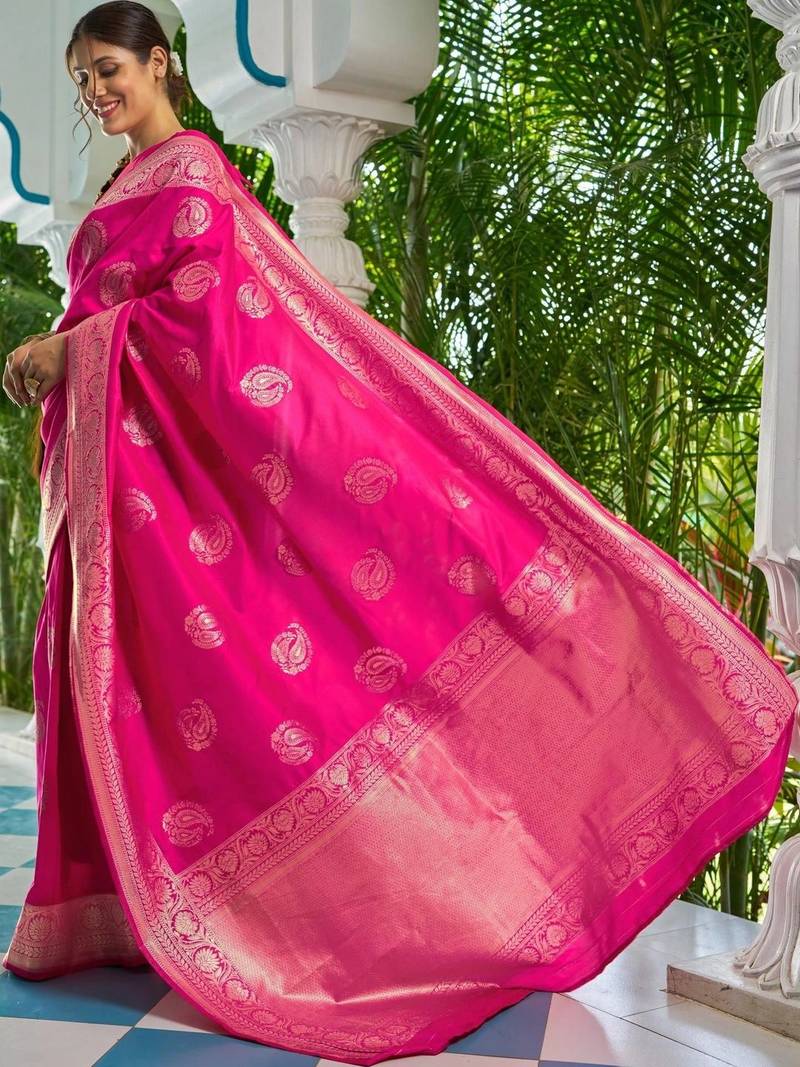 Pink woven design zari silk blend designer kanjeevaram saree