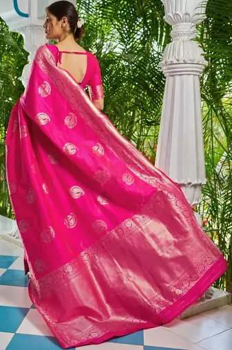 Pink woven design zari silk blend designer kanjeevaram saree