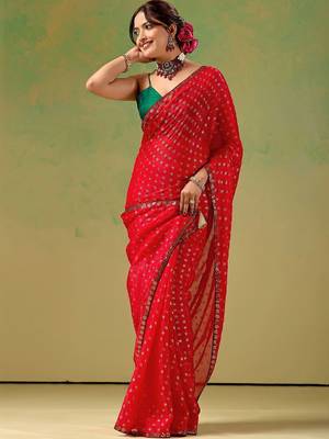 Red zari tissue saree 1