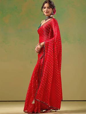 Red zari tissue saree 2