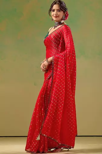 Red zari tissue saree