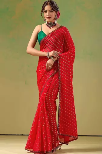 Red zari tissue saree