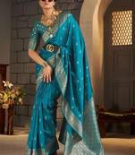 Teal woven design zari silk blend designer banarasi saree