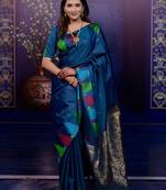 Blue woven design soft silk with zari weaving border saree and matching blouse piece