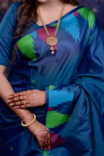 Blue woven design soft silk with zari weaving border saree and matching blouse piece