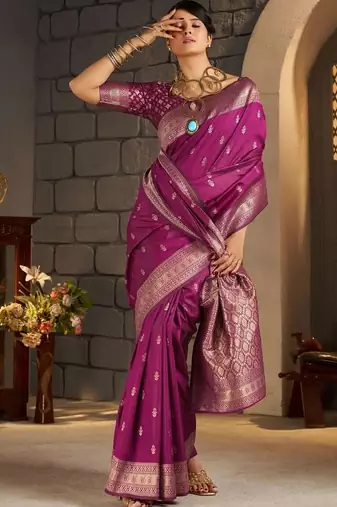 Purple woven design zari silk blend designer banarasi saree