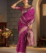 Purple woven design zari silk blend designer banarasi saree