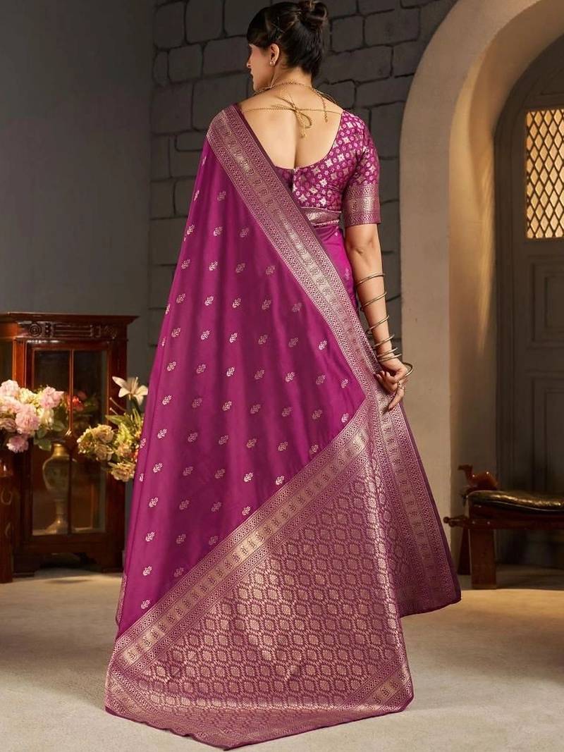 Purple woven design zari silk blend designer banarasi saree