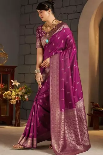 Purple woven design zari silk blend designer banarasi saree