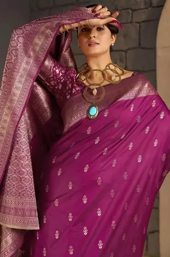 Purple woven design zari silk blend designer banarasi saree