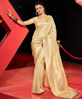 White ethnic motifs woven design zari saree 1