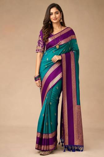 Green woven design silk blend designer kanjeevaram saree