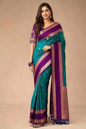 Green woven design silk blend designer kanjeevaram saree