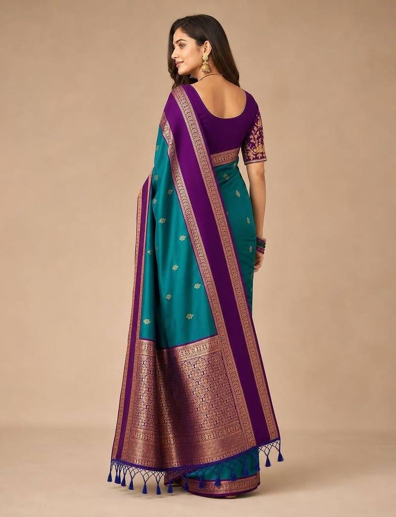 Green woven design silk blend designer kanjeevaram saree