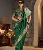 Green woven design zari silk blend designer banarasi saree