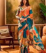 Multicolor women pure linen saree