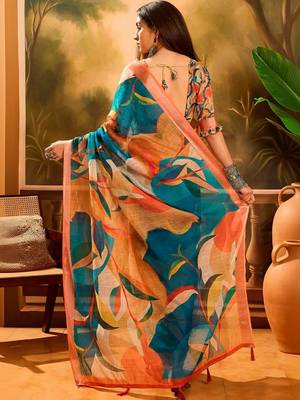 Multicolor women pure linen saree 2