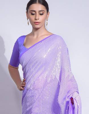 Lavender women georgette sequance work  saree with unstithced blouse piece 2