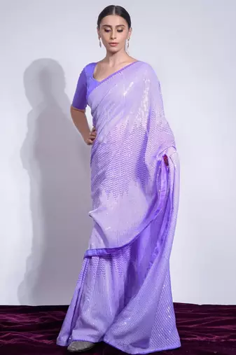 Lavender women georgette sequance work  saree with unstithced blouse piece