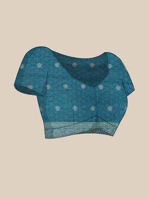 Blue floral woven design sareewith unstitched blouse piece 4