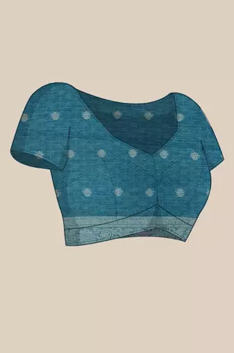 Blue floral woven design sareewith unstitched blouse piece