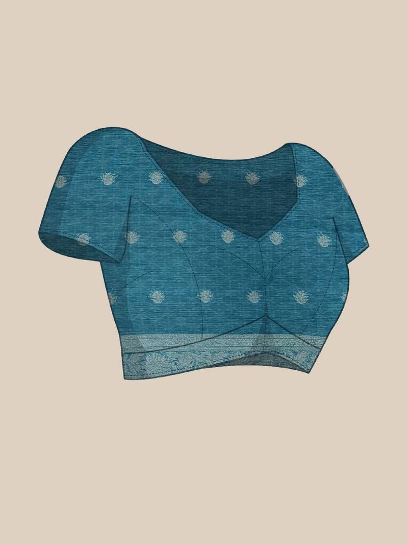Blue floral woven design sareewith unstitched blouse piece