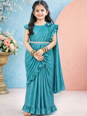 Teal girls net banarasi saree 1