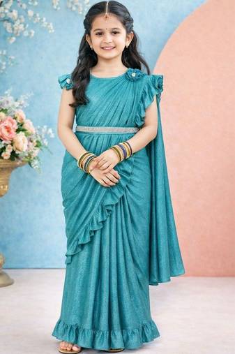 Teal girls net banarasi saree