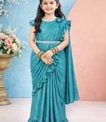 Teal girls net banarasi saree