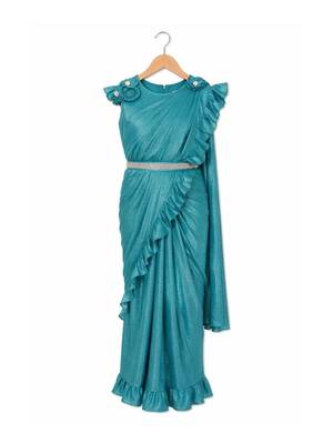 Teal girls net banarasi saree 2