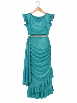 Teal girls net banarasi saree 3