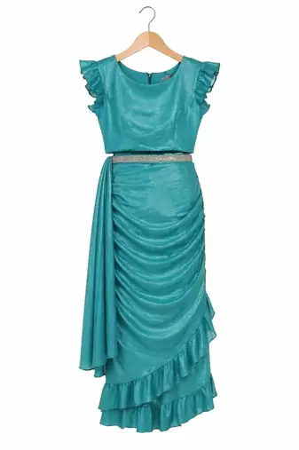 Teal girls net banarasi saree