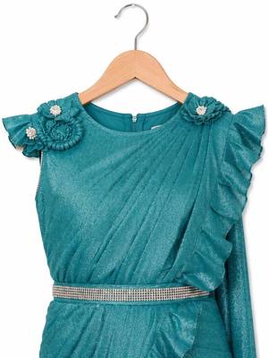 Teal girls net banarasi saree 4