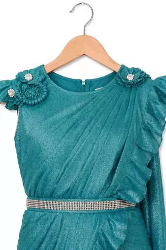 Teal girls net banarasi saree