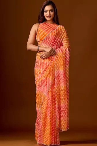 Multicolor leheriya pure chiffon saree