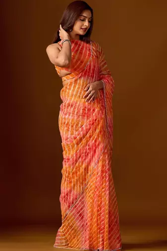 Multicolor leheriya pure chiffon saree