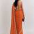 Orange ethnic motifs embroidered satin heavy work saree