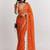 Orange ethnic motifs embroidered satin heavy work saree