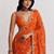 Orange ethnic motifs embroidered satin heavy work saree