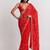 Red floral embroidered satin saree