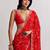 Red floral embroidered satin saree