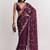 Purple ethnic motifs embroidered satin saree