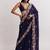 Navy blue floral embroidered satin heavy work saree