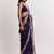 Navy blue floral embroidered satin heavy work saree